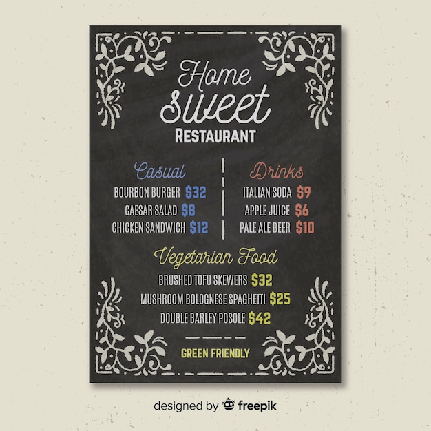 Bezpłatny wektor szablon menu tablica