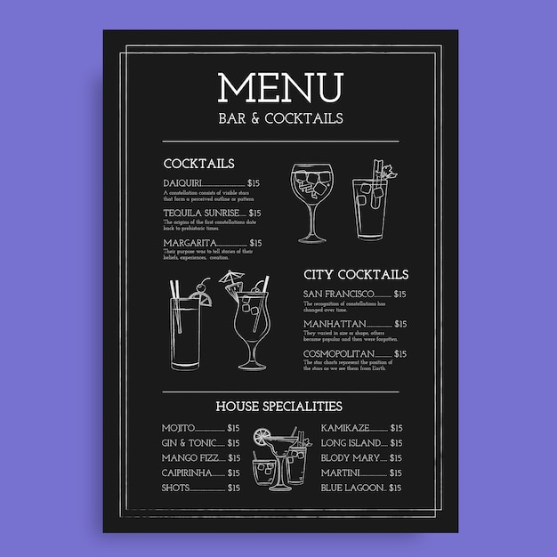 Bezpłatny wektor szablon menu tablicy z monochromatycznym paskiem