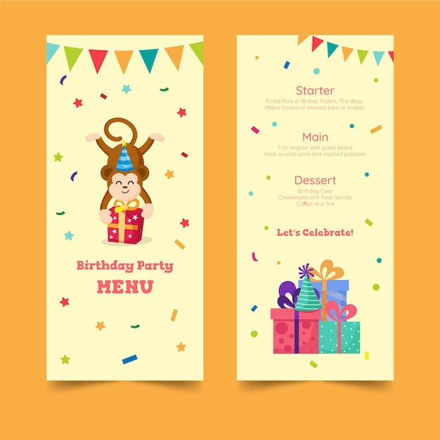 Bezpłatny wektor szablon menu urodziny dla dzieci