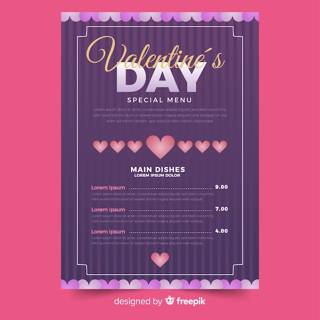 Bezpłatny wektor szablon menu valentine paski