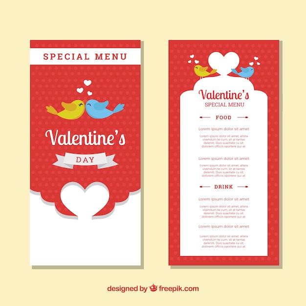 Szablon Menu Valentine Z Całuje Ptaków