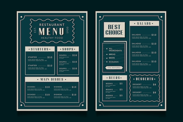 Bezpłatny wektor szablon menu vintage zdrowej żywności