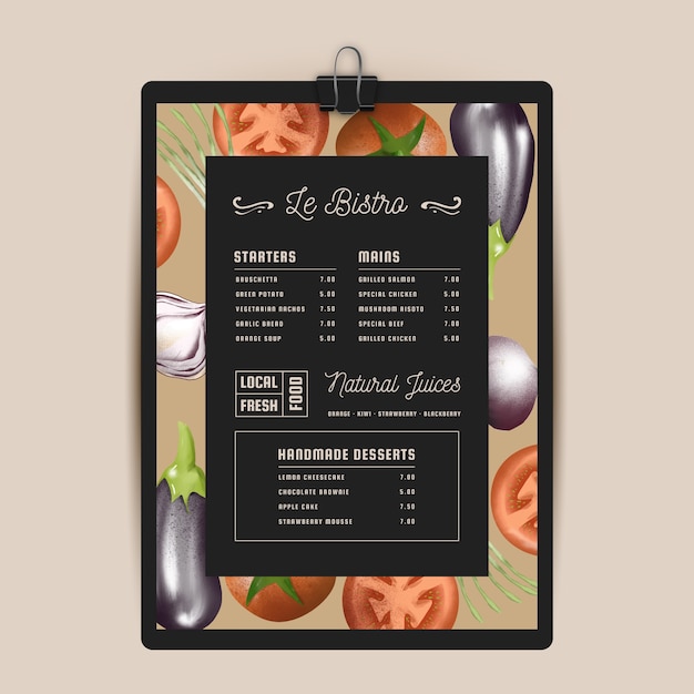 Bezpłatny wektor szablon menu vintage zdrowej żywności