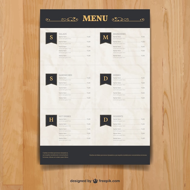 Bezpłatny wektor szablon menu w eleganckim stylu