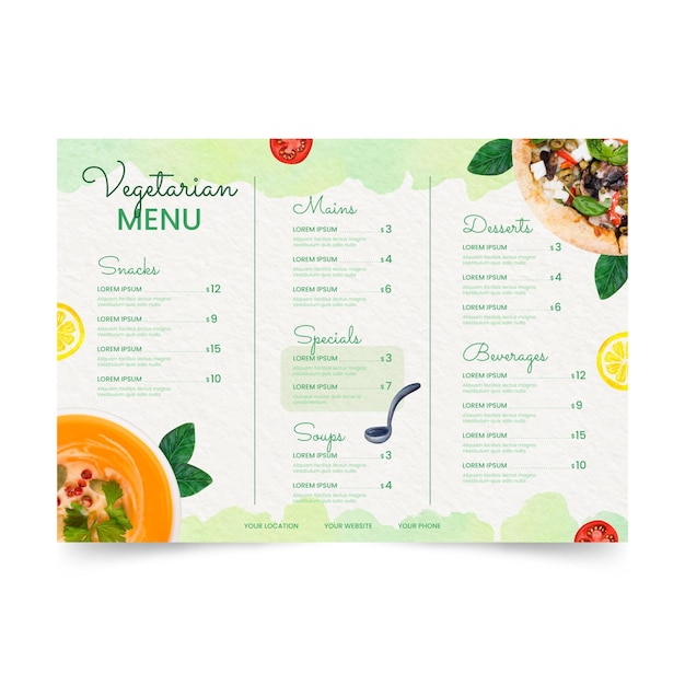 Szablon Menu Wegetariańskiego Akwarela