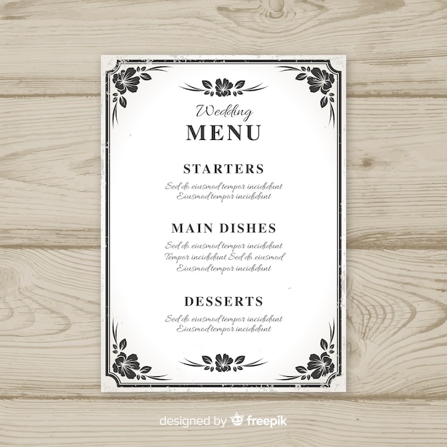Bezpłatny wektor szablon menu weselne