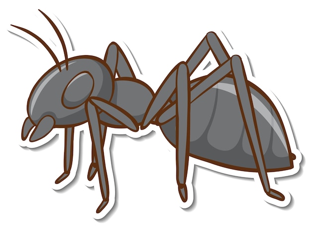 Bezpłatny wektor szablon naklejki z czarną mrówką na białym tle