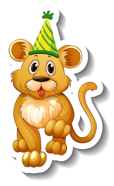Bezpłatny wektor szablon naklejki z lwicą w kapeluszu imprezowym