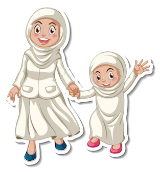 Szablon naklejki z matką i córką muzułmanów