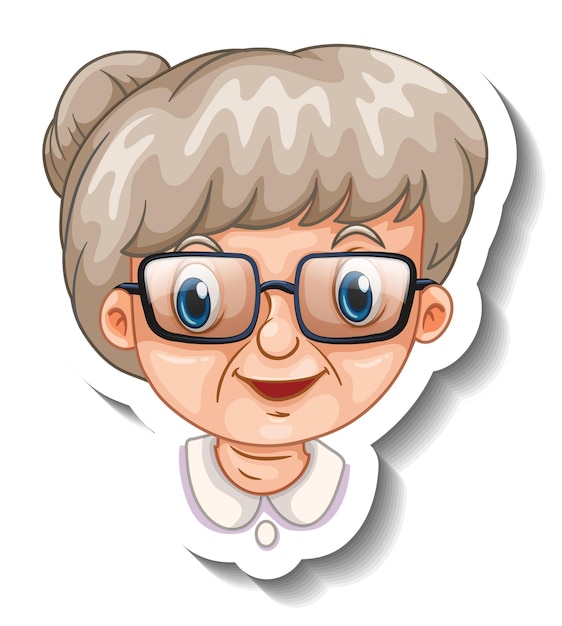 Bezpłatny wektor szablon naklejki z twarzą ikony emoji starej kobiety