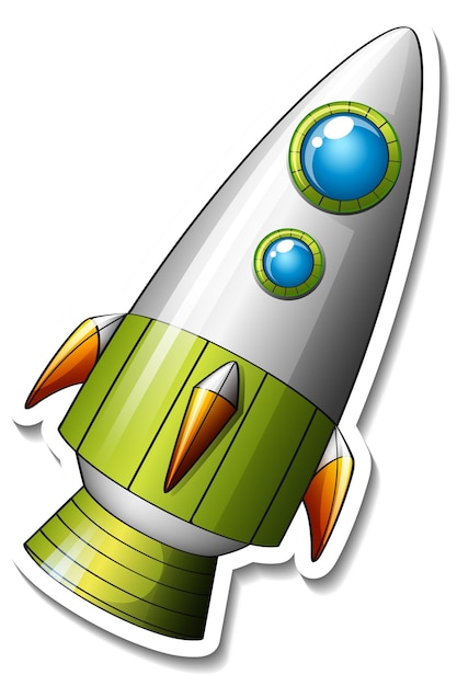 Bezpłatny wektor szablon naklejki z wyizolowaną kreskówką rakiety kosmicznej