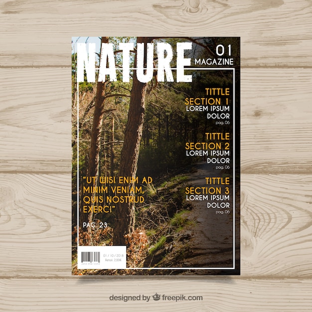 Bezpłatny wektor szablon okładki magazynu nature ze zdjęciem