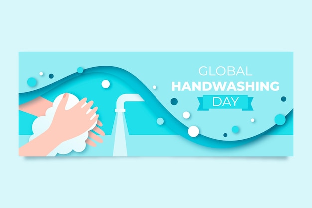 Bezpłatny wektor szablon okładki mediów społecznościowych na globalny dzień mycia rąk w stylu papierowym