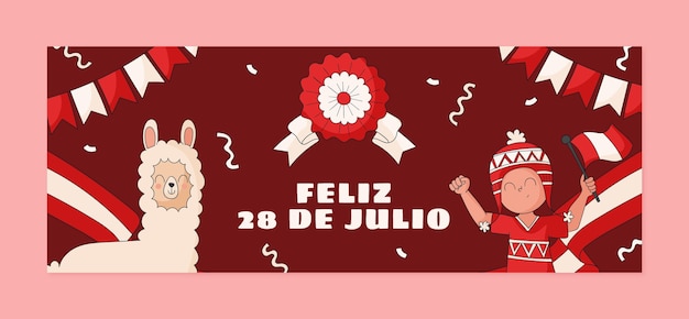 Bezpłatny wektor szablon okładki mediów społecznościowych na obchody peruwiańskich fiestas patrias