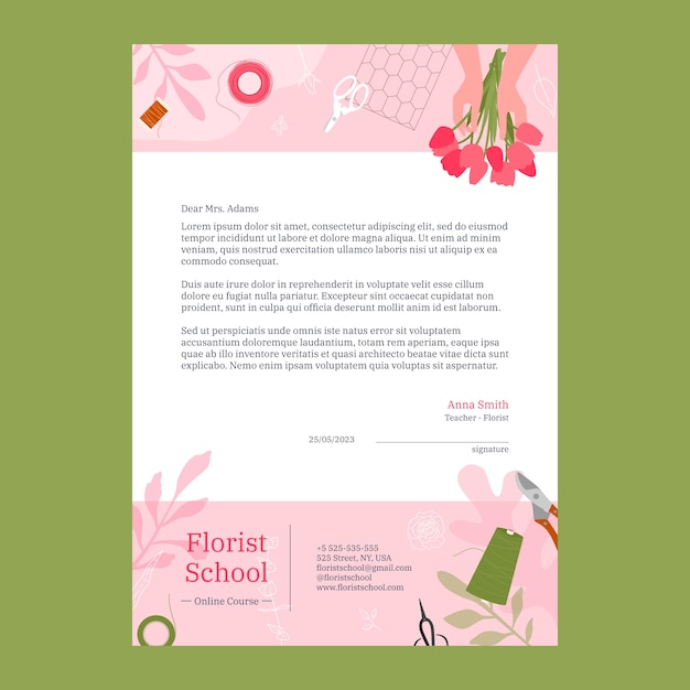 Bezpłatny wektor szablon papieru firmowego koncepcja kwiaciarni