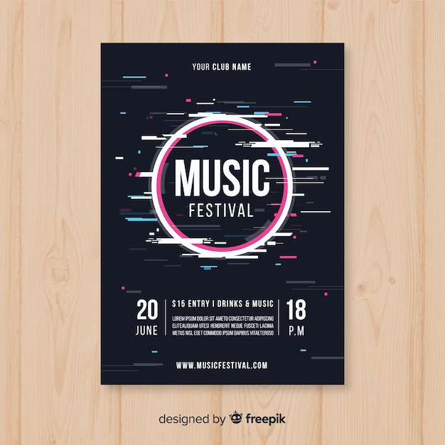 Szablon Plakat Festiwalu Glitch Muzyka
