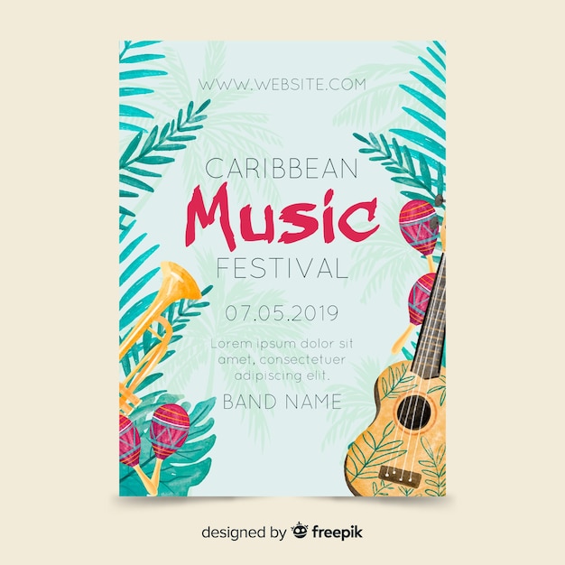 Bezpłatny wektor szablon plakat festiwalu muzyki tropikalnej