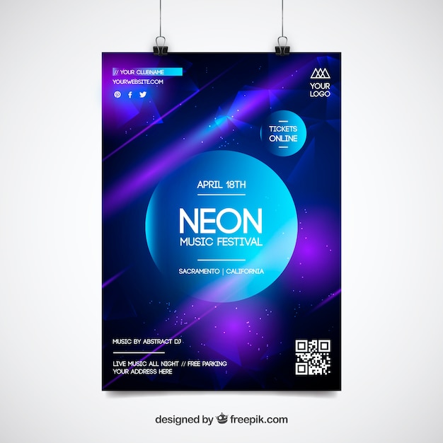 Bezpłatny wektor szablon plakat nowoczesny neon party