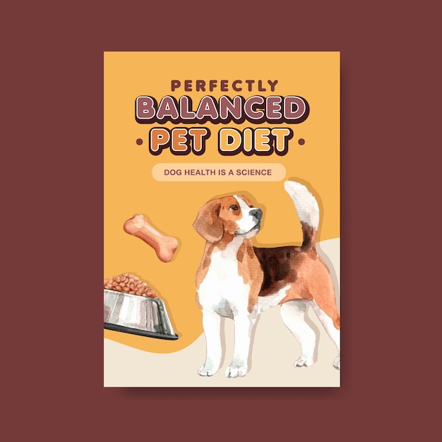 Bezpłatny wektor szablon plakat reklama akwarela pies