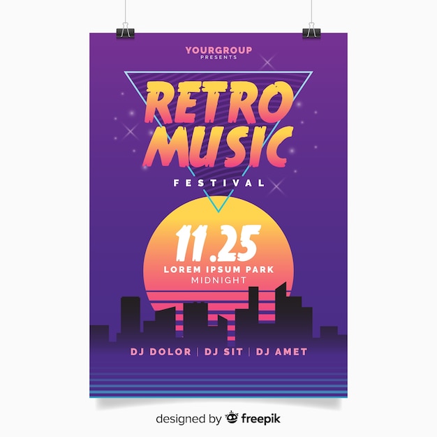 Bezpłatny wektor szablon plakat retro futurystycznej muzyki