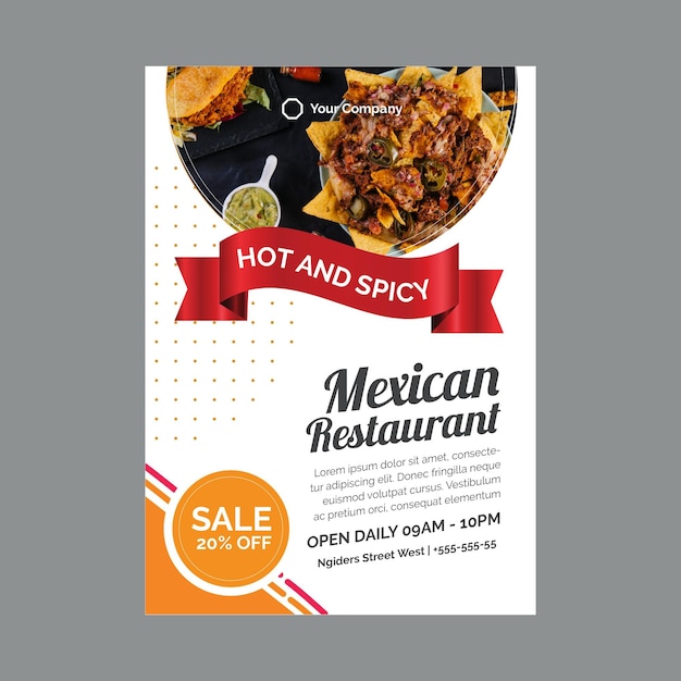 Bezpłatny wektor szablon plakatu dla meksykańskiej restauracji
