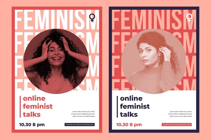 Bezpłatny plik Wektor szablon plakatu feminizmu ze zdjęciem