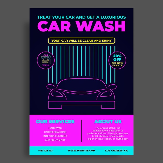 Bezpłatny wektor szablon plakatu myjni samochodowej