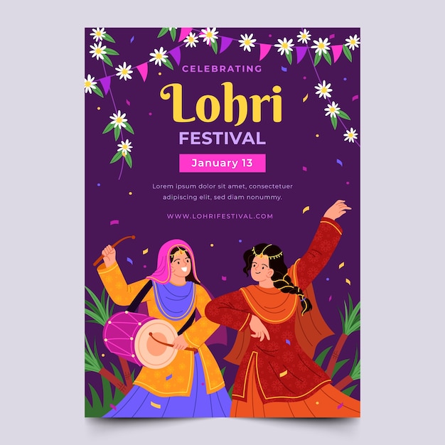 Bezpłatny wektor szablon plakatu pionowego do obchodów festiwalu lohri