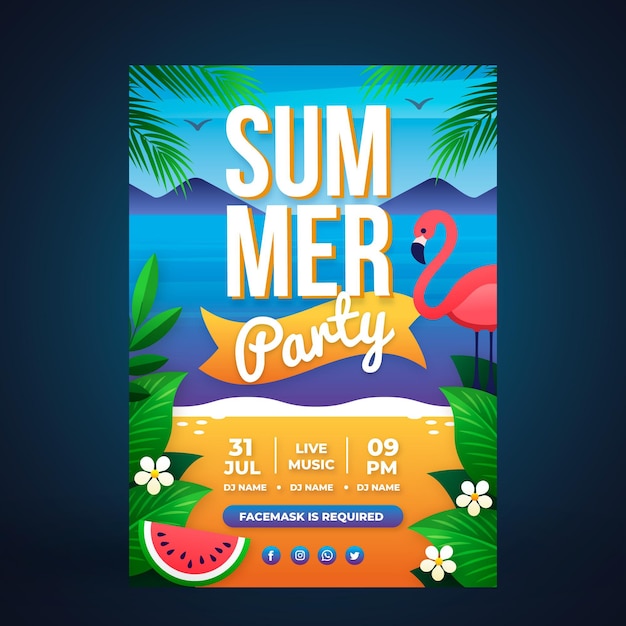 Bezpłatny wektor szablon plakatu pionowego gradientu lato party