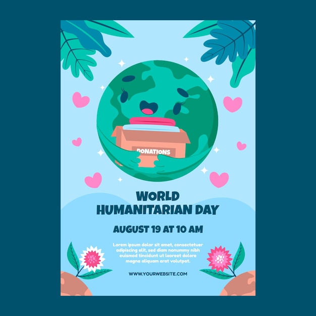 Bezpłatny wektor szablon plakatu pionowego płaskiego światowego dnia humanitarnego
