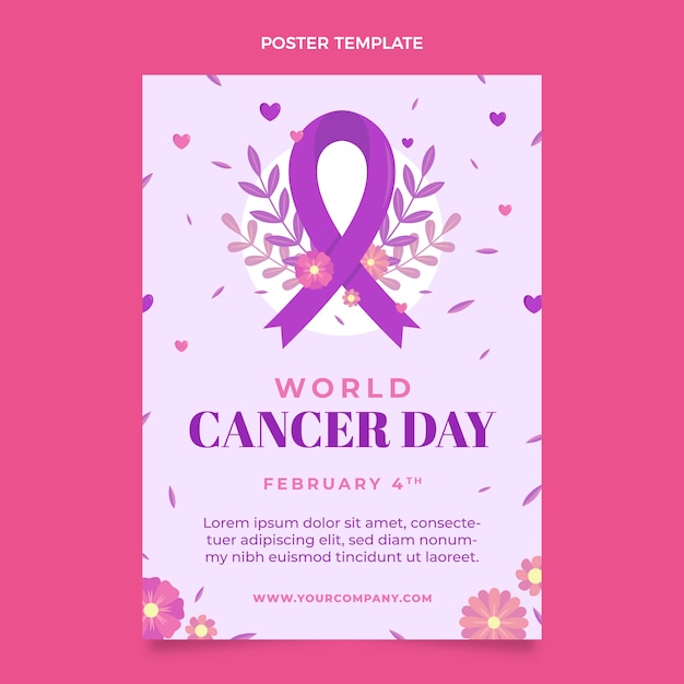 Bezpłatny wektor szablon plakatu pionowego płaskiego światowego dnia raka