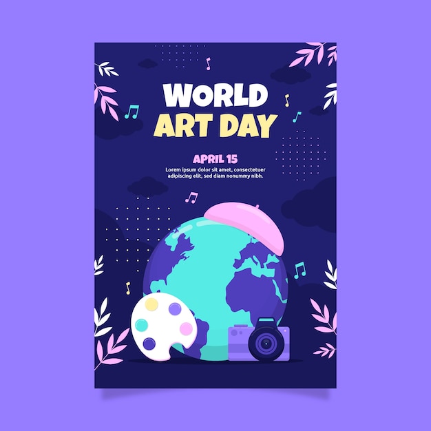 Bezpłatny wektor szablon plakatu pionowego płaskiego światowego dnia sztuki