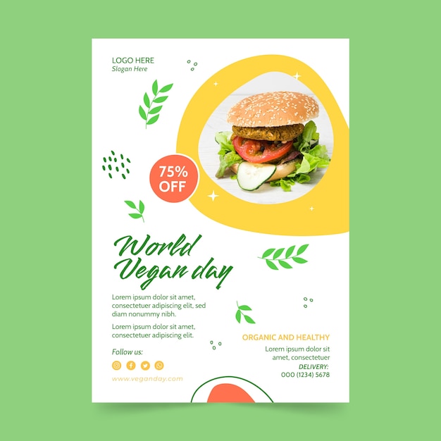 Bezpłatny wektor szablon plakatu pionowego światowego dnia wegan