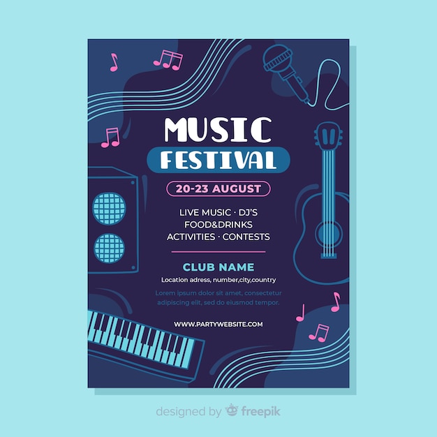 Bezpłatny wektor szablon plakatu płaski festiwal muzyczny