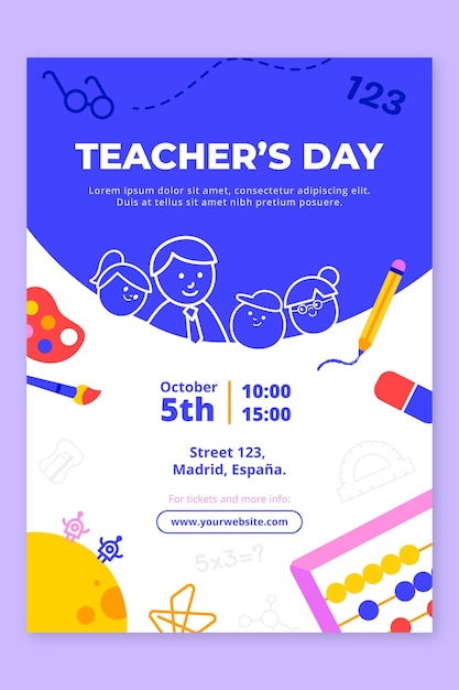 Bezpłatny wektor szablon plakatu płaskiego dnia nauczyciela