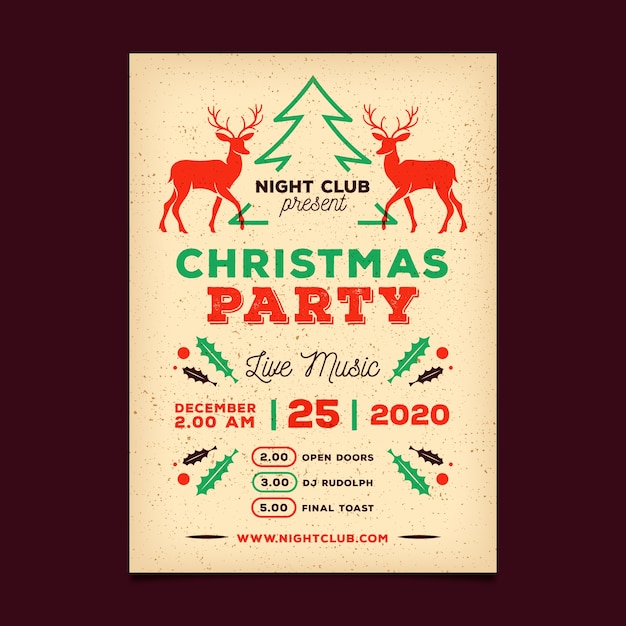 Bezpłatny wektor szablon plakatu vintage christmas party
