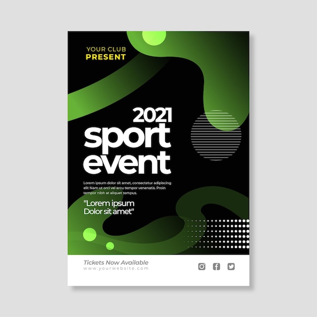 Bezpłatny wektor szablon plakatu wydarzenia sportowego 2021 o różnych kształtach