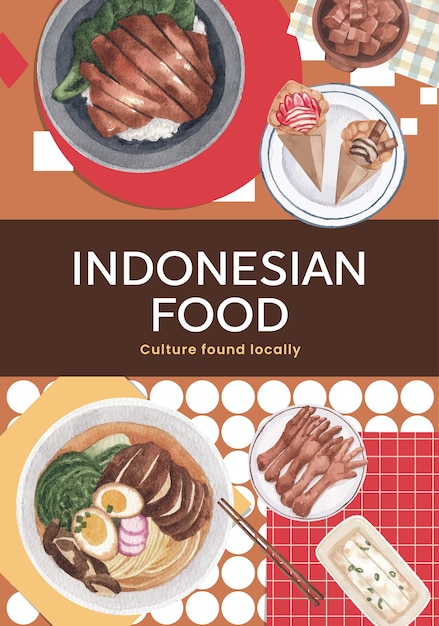 Bezpłatny wektor szablon plakatu z indonezyjską koncepcją rejsu, w stylu akwareli