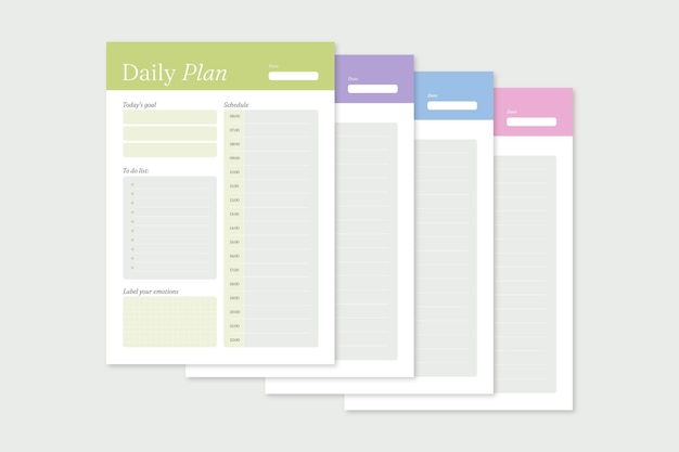 Bezpłatny wektor szablon planu dziennego w różnych kolorach
