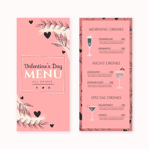 Szablon Płaski Walentynki Menu