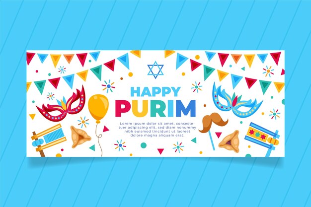 Szablon płaskiego banera poziomego purim