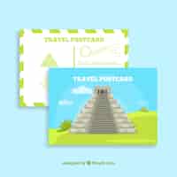 Bezpłatny wektor szablon pocztówki podróży z aztecką piramidą