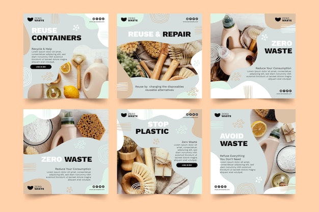 Bezpłatny wektor szablon postów na instagramie zero waste