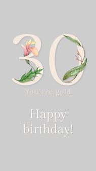 Szablon powitania z okazji 30. urodzin z ilustracją w kształcie kwiatowym