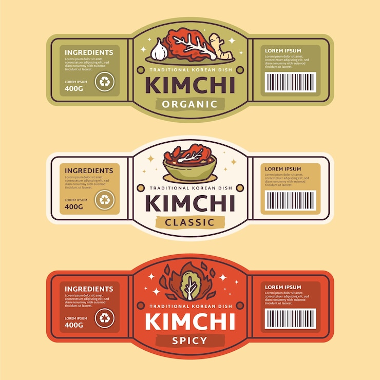 Bezpłatny plik Wektor szablon projektu kolekcji etykiet kimchi
