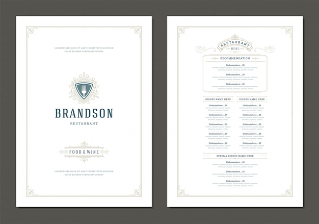 Szablon projektu menu z okładką i broszura rocznika logo restauracji.