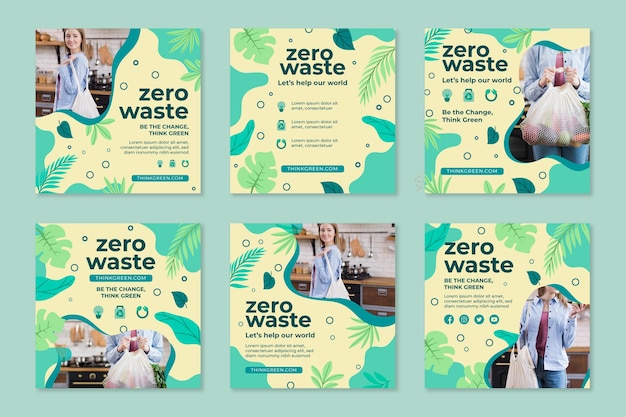 Bezpłatny wektor szablon projektu postów na instagramie zero waste