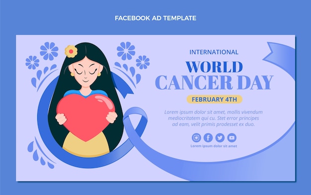Bezpłatny wektor szablon promocyjny płaski światowy dzień raka w mediach społecznościowych