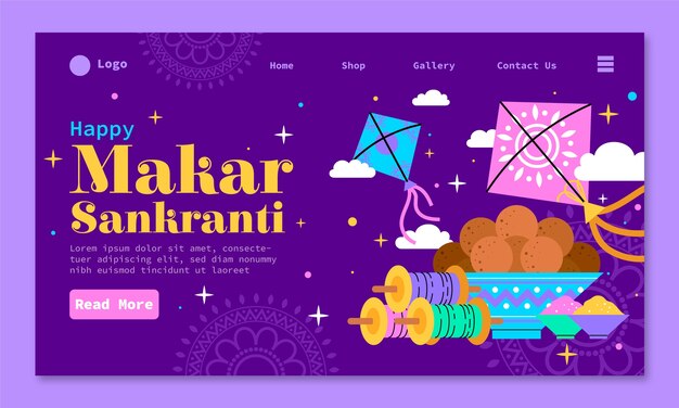 Bezpłatny wektor szablon strony docelowej dla festiwalu makar sankranti