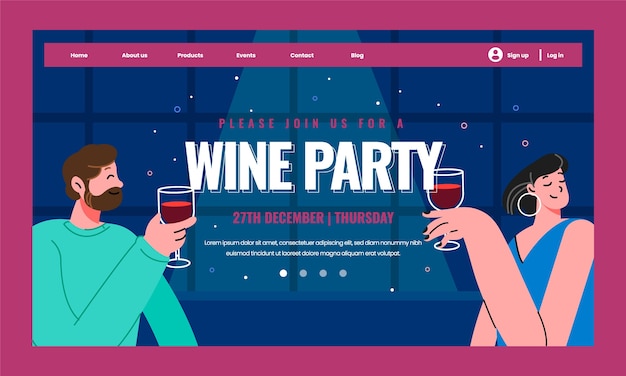 Bezpłatny wektor szablon strony docelowej imprezy z winem